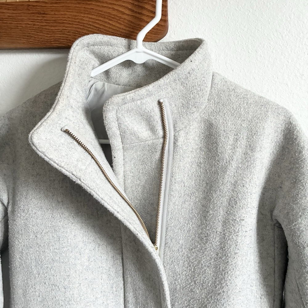 J Crew Factory City Coat Wool Blend Mid Length Zip Up Gray Womens Petite 2 XS - Picture 2 of 8